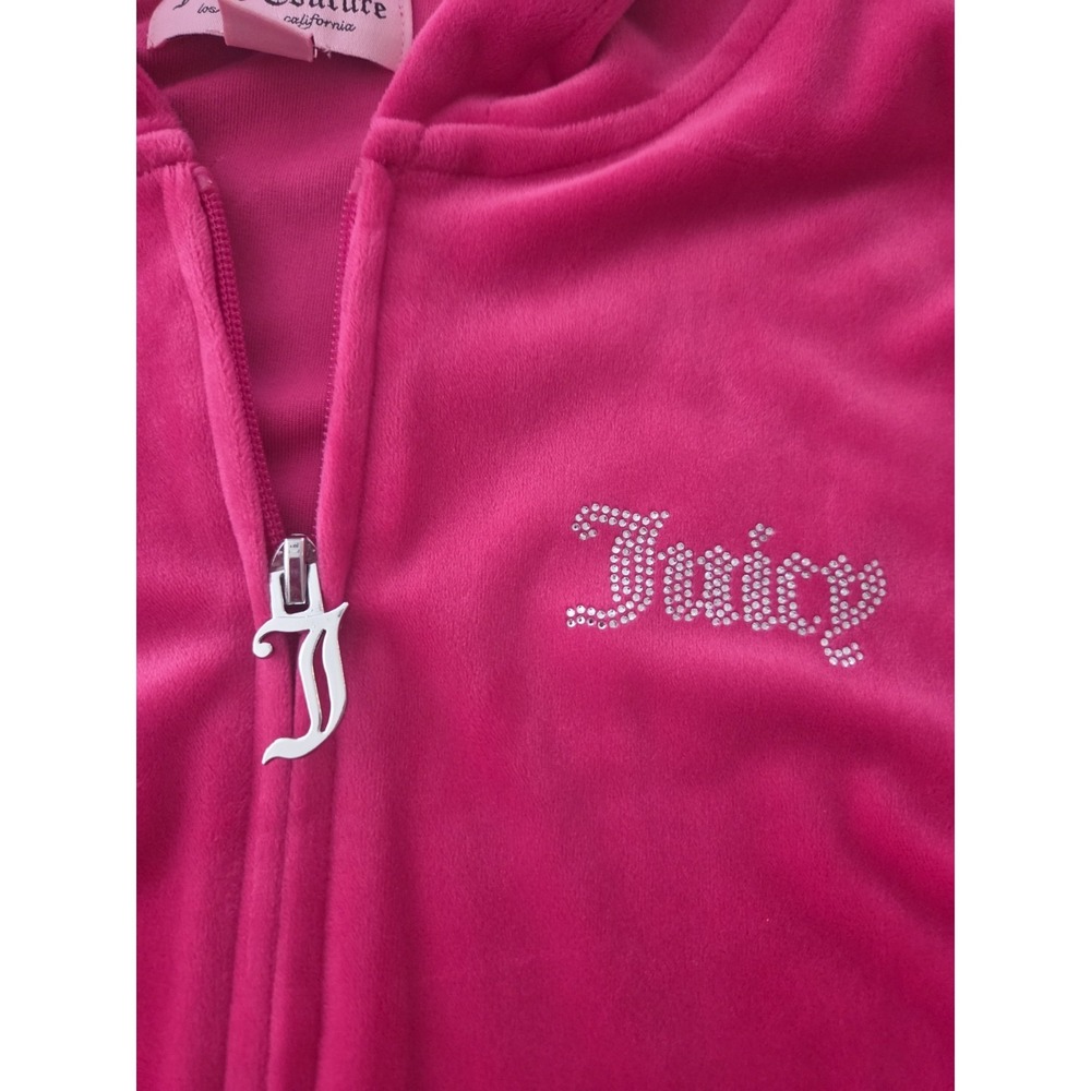 Juicy Couture Velour Hoodie Full Zip Jacket Rhinestone Logo Women's XL Pink - Picture 5 of 10